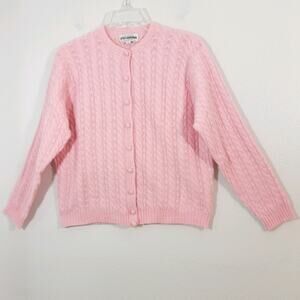 Vintage 50s pink cable knit cardigan sweater L/XL